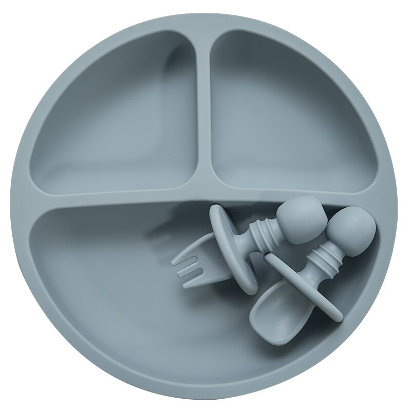 Ensemble d&#39;assiettes en silicone solide, vaisselle d&#39;apprentissage pour bébés, à la , avec fourchette, cuillère, sans BPA: ether