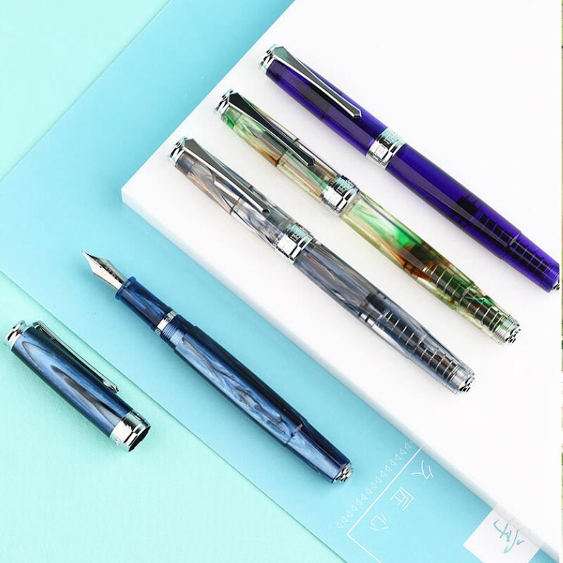 PENBBS 500 de acrílico colorido pluma estilográfica con émbolo Clip de plata Punta fina F escribir fuente bolígrafos la escuela de artículos de oficina