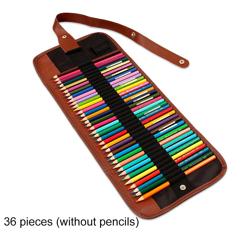 Professionele Schilderen Potlood Wrap Borstel Canvas Opbergtas Accessoire Zachte Roll Pen Houder Case Voor School Student: Black 36pcs