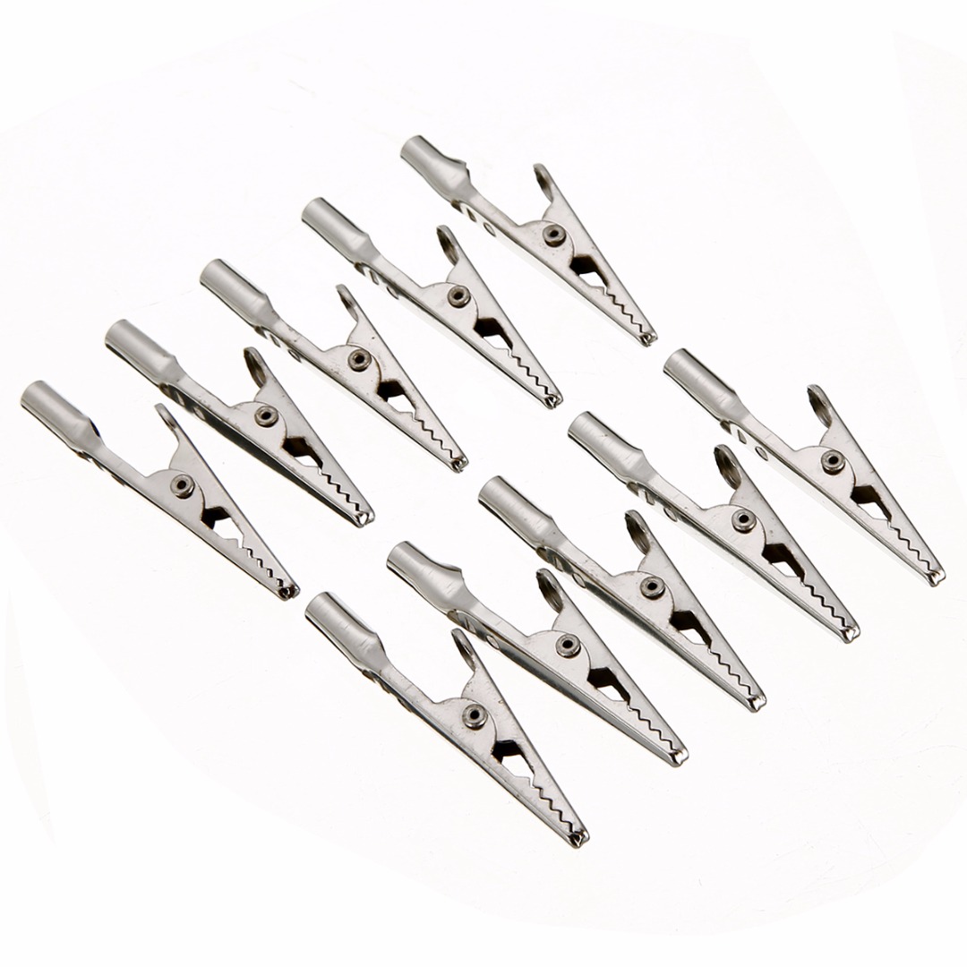 10pcs Nikkel Staal Elektrische Test Krokodil Alligator Clips Klemmen Silver Tone 51mm Lengte