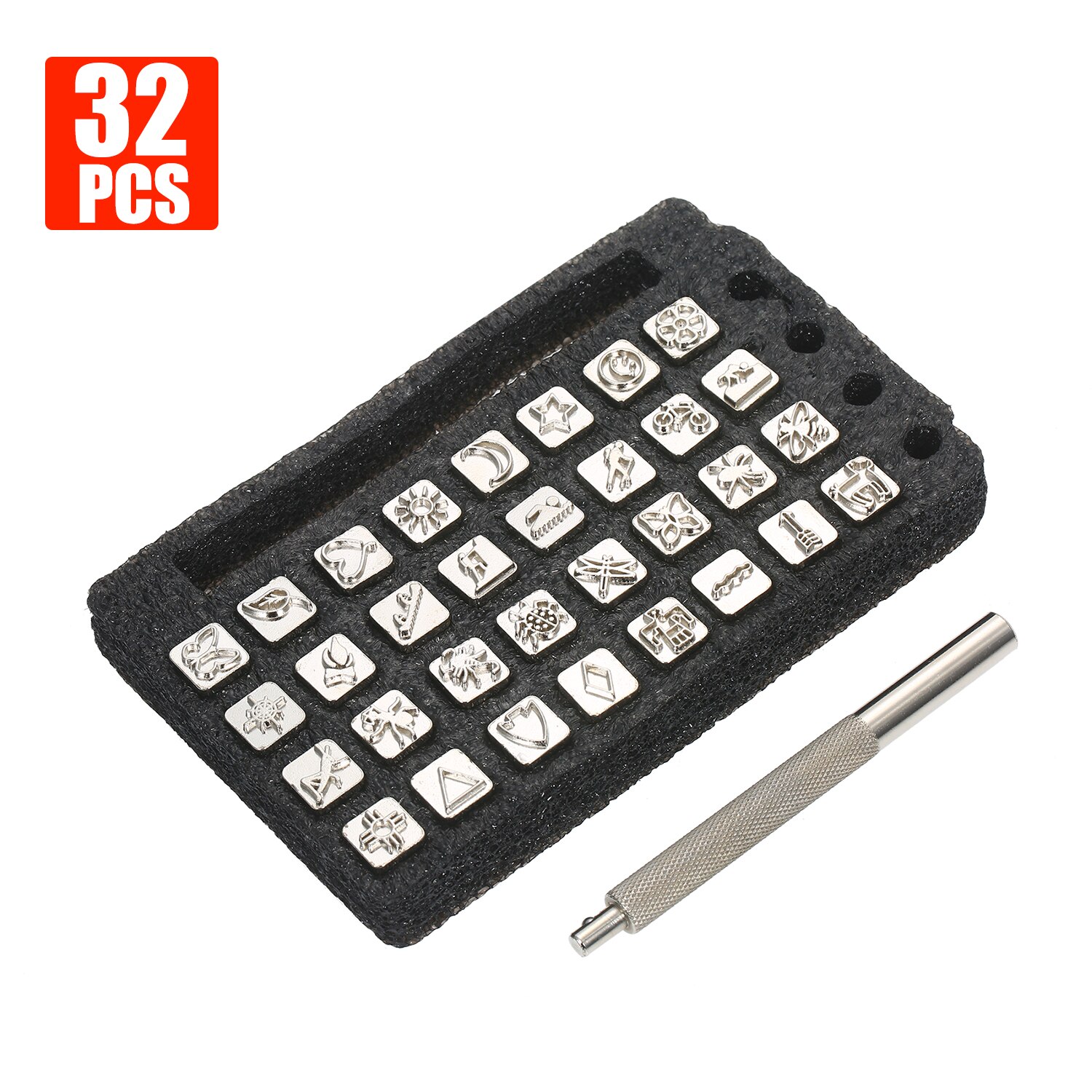 32Pcs Leather Stamp Set Indian Lore Leathercraft Stamping Tools Set 1cm Wide Leather Stamping Kit with Handle for Leatherwork