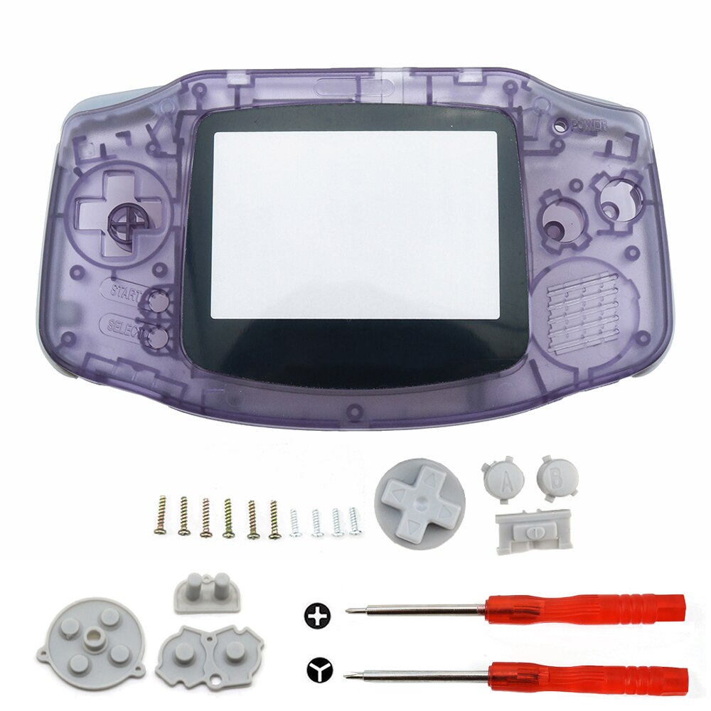 YuXi DIY Full set housing shell cover case w/ conductive rubber pad buttons and Screwdriver for GameBoy Advance for GBA console: Clear dark purple