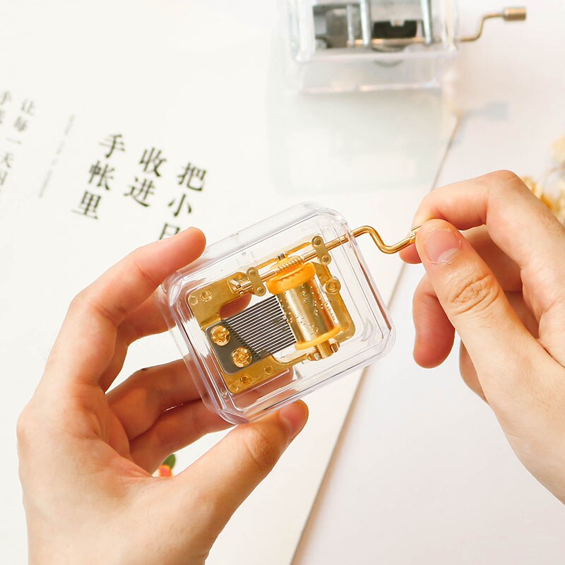 Mini Transparent Hand-Cranked Clockwork Metal Movement Music Box Music Box