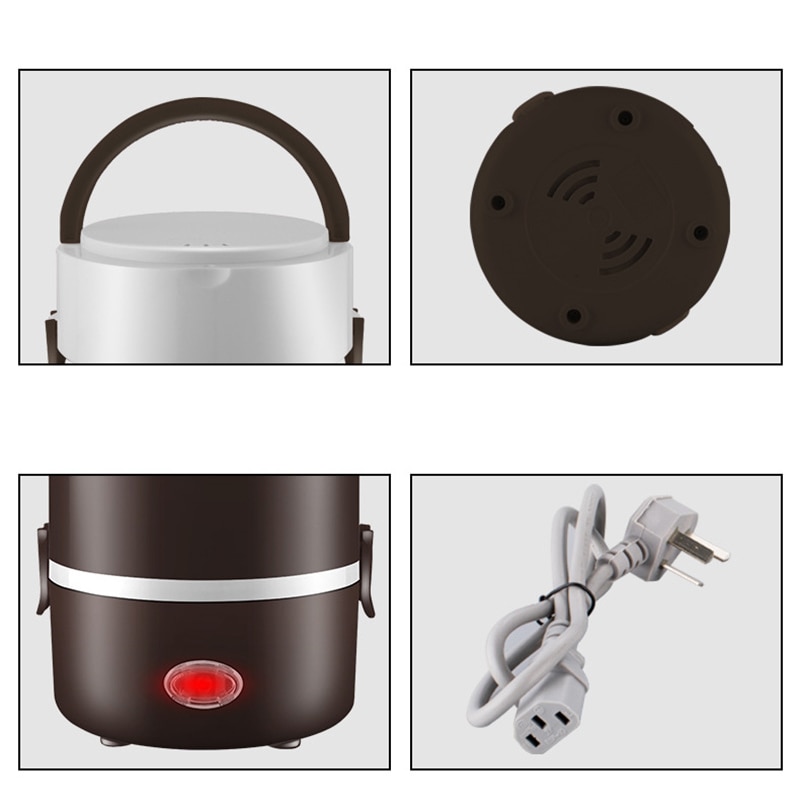 2L 220V Home Electric Lunch Box Stainless Steel Office School Rice Cooker Portable Food Warmer Container Heating Bento Box Set