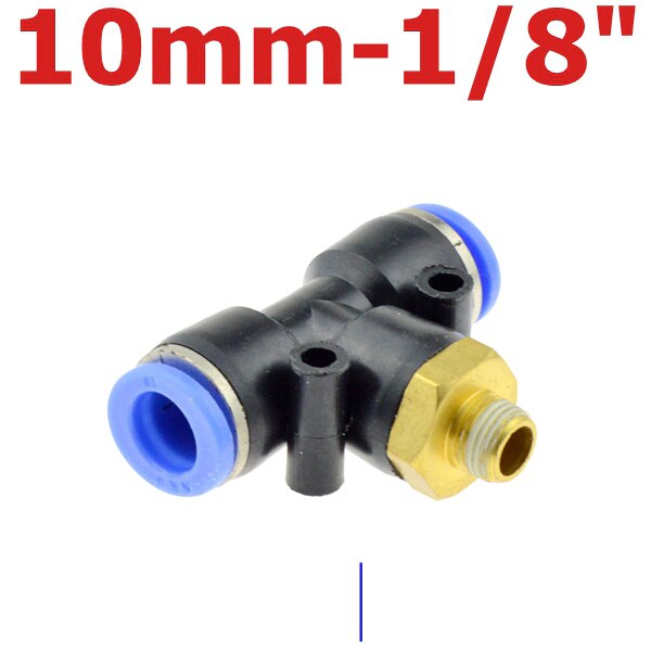 Air Connector Fitting T Shape Tee 6mm 8mm 10mm 12mm 4mm Hose Pipe to 1/8" 1/4" M5 3/8" 1/2" BSPT Male Thread Pneumatic Coupler: PB10-01