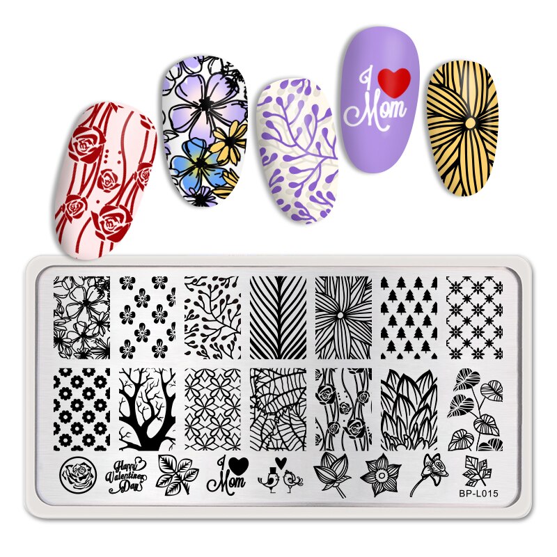 BORN PRETTY Nail Stamping Plates Flower Tango Patterns Rectangle Stainless Steel Template Nail Art Image Print Plates