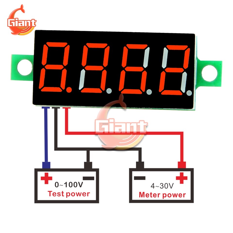 4 Bit 0.36 inch Mini Digital Voltmeter Volt Voltage Meter LED Panel Electric Voltage Tester 3 Wires DC 0-100V 12V DC Voltmeter