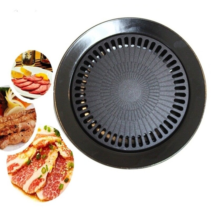 D32cm Smokeless Barbeque Grill for Household Gas Stove Indoor Black Stove Top Grill Porcelain Enameled Brazilian Grill Pan