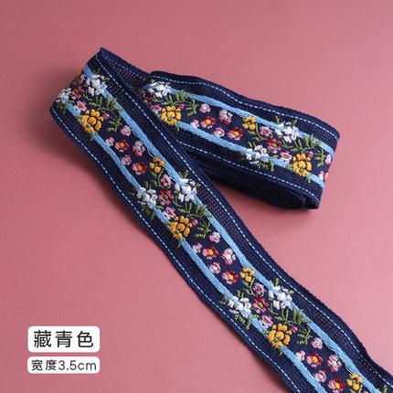 3Meter Etnische Stijl Borduurwerk Jacquard Singels Pastorale Kant Hoed, Kleding Accessoires, Decoratieve Riem Accessoires: navy blue