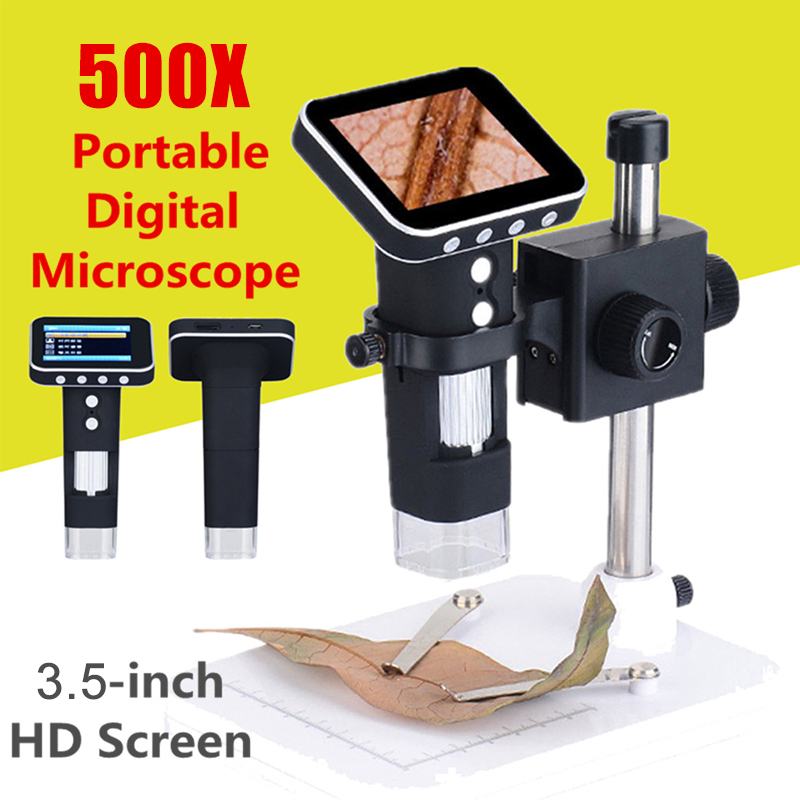 500X Digital Microscope Electronic Video Microscope 3.5 inch HD LCD Soldering Microscope Phone Repair Magnifier + Metal Stand