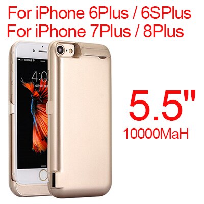 10000mAh Phone Battery Charging Case For iPhone 6 6s Plus 7 Plus 8 Plus External Battery Charging Case For iPhone 6 6s 7 8: 5.5 Gold