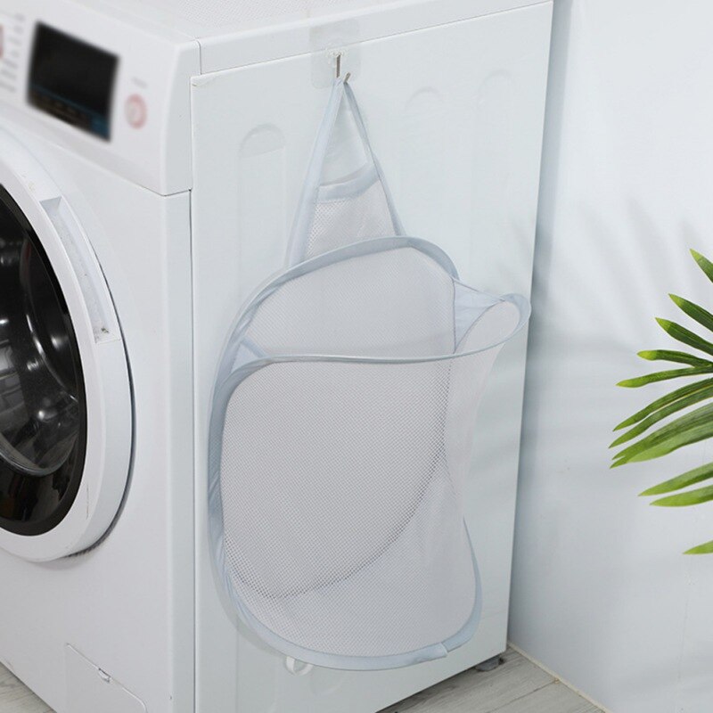 Small Hanging Laundry Net Laundry Hamper Kids Dirty Clothes Hanging Mesh Bathroom Storage Bag Clothes Organizer: Gray