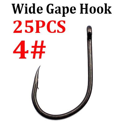 Anzuelos para pesca de carpa, aparejo para el pelo de carpa, anzuelos anchos con revestimiento de PTFE, ganchos de púas de acero al carbono, 25 uds.: 25Pcs-Size 4