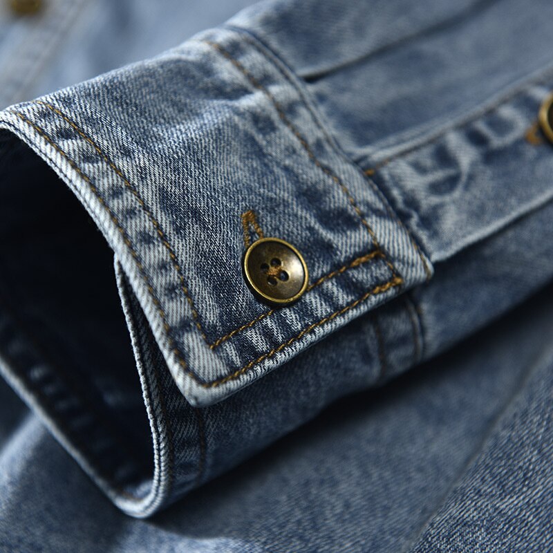 2022 Vintage Denim Shirts For Men Casual Long Sleeve Shirt Male Tops Camisa Hombre Laple Blouse Button Up Shirt Jacket