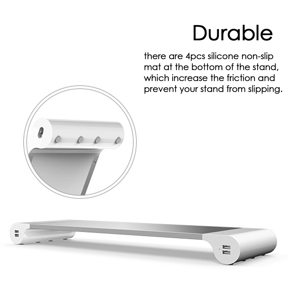 Besegad Aluminum Alloy Monitor Stand Support Holder Space Bar Non-slip Computer Dock Riser for iMac MacBook TV Laptop UK Plug