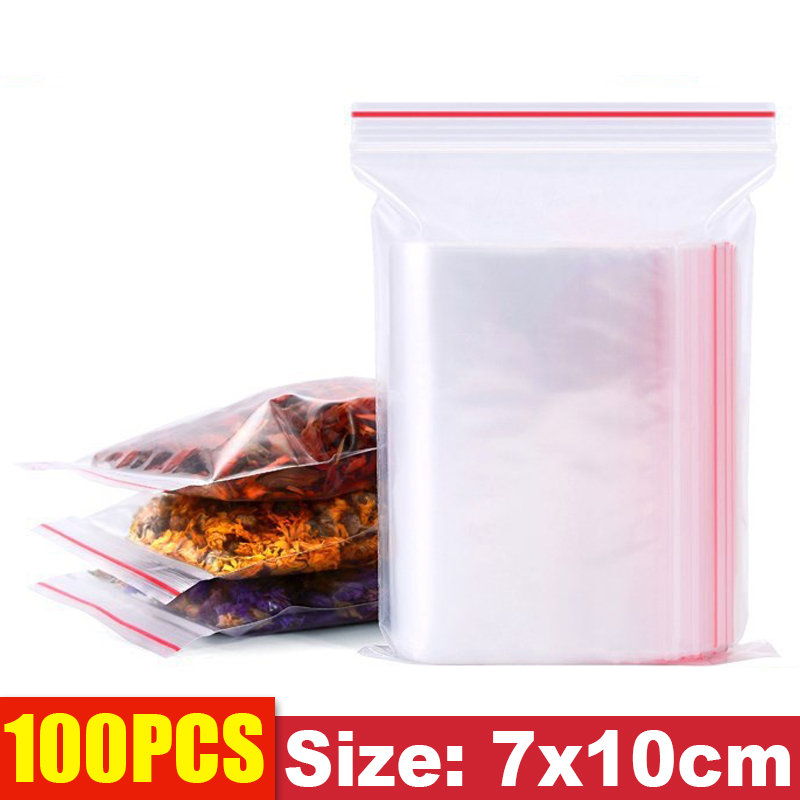 Thicken Zipper Sealed Bags Clear Plastic Storage Bag for Small Jewelry Food Packing Reclosable Zippers Sealing Pouch: M / Clear