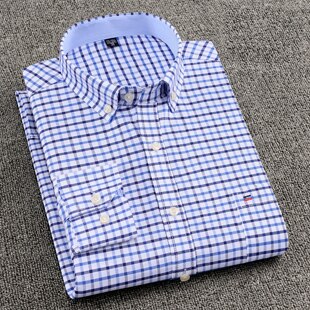 Herreskjorte 100%  bomull pluss størrelse 6xl 7xl 8xl for store menn 125kg uformelle fine ruter blå asiatisk størrelse scc 217: 7xl(115kg-123kg)