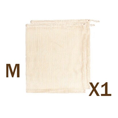 1pc gjenbrukbare grønnsaksposer bomullsnettpose gjenbrukbare produsere poser kjøkken grønnsaker frukt øko poser løpesnor handlekurv: M -31 x 25 cm