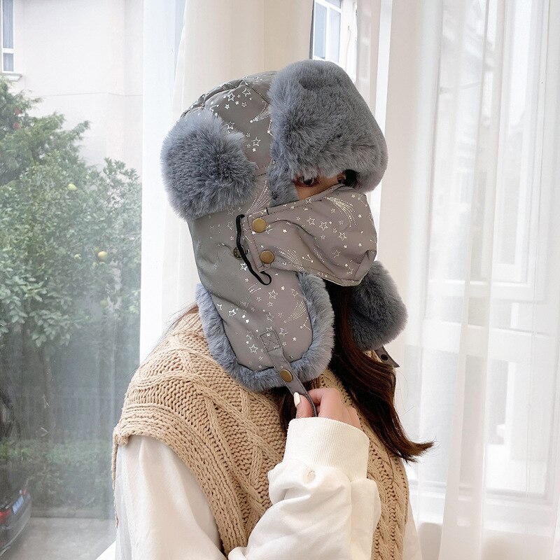 Gorros térmicos de estilo aviador para invierno para hombre y mujer, protección para las orejas, a prueba de viento, gorro de esquí de terciopelo grueso, de algodón cálido para nieve: H