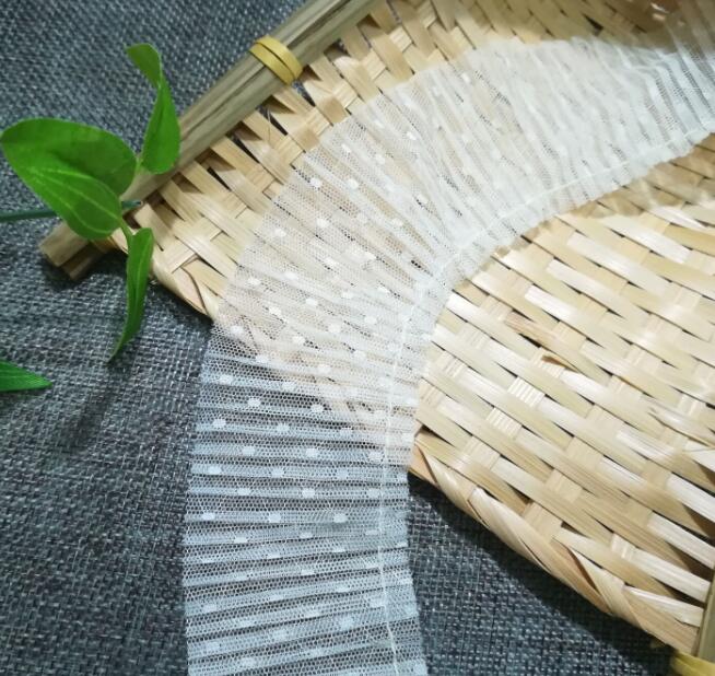 1Yards Geplooide Guipure Chiffon Kant Stof Breed 5Cm Dot Kant Trim Applique Kraag Lint Veters Jurk Naaien Ambachten dentelle Q01: WHITE
