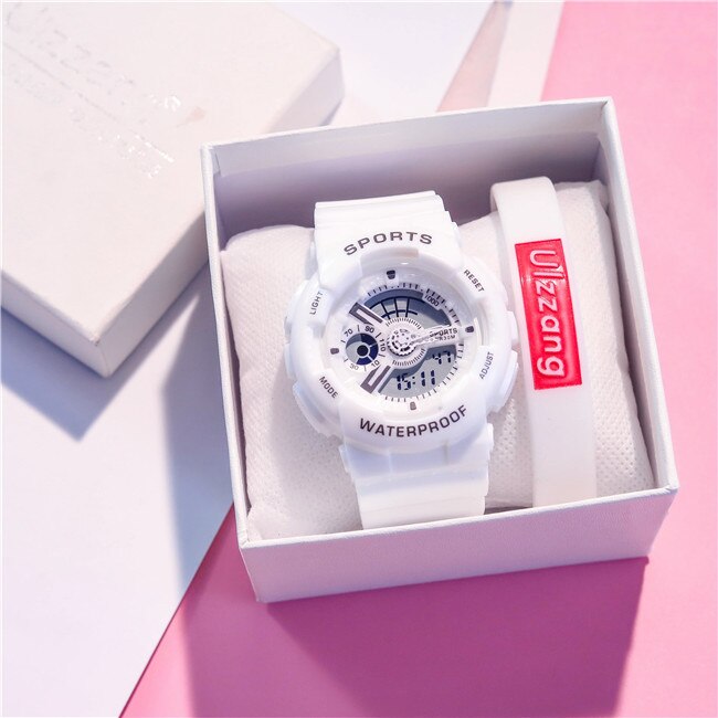 Unieke dameshorloges, wit dames sporthorloge, waterdicht, dual time led digitaal horloge voor meisjes en jongens, trendy