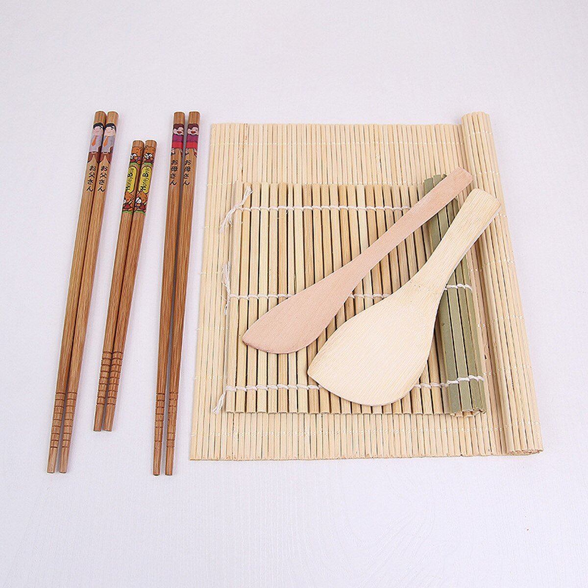 Diy bambus rullemåtter spisepinde ris spreder ske hjemmelavet sushi kit hjælper køkken madlavning sushi værktøjer gadgets 7 stk/sæt