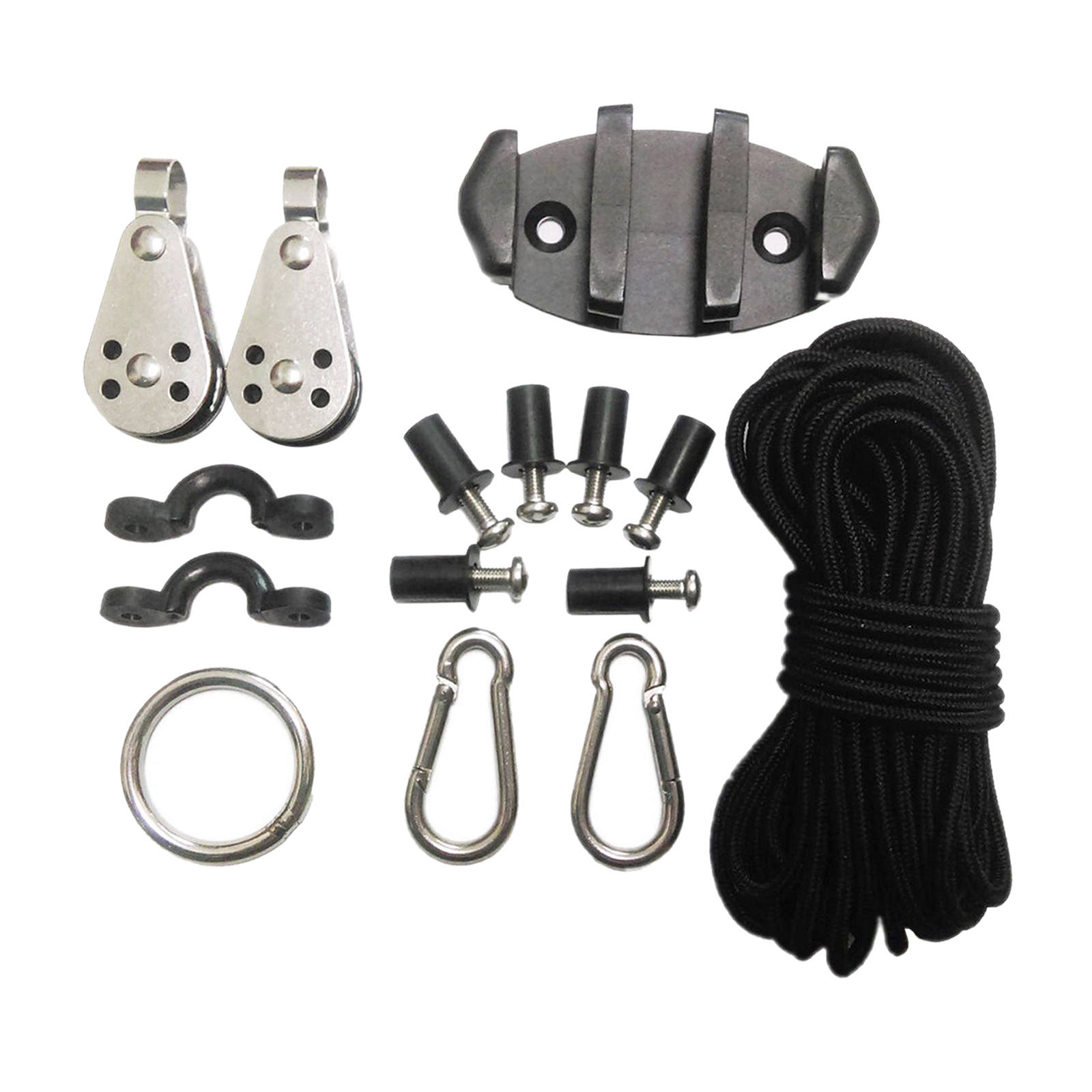 Kayak Canoe Boat Anchor Trolley Kit with Ropes with Ropes,Pad Eyes,Pulley,Round Nylon Ring and Accessories for Kayak Canoe Boat