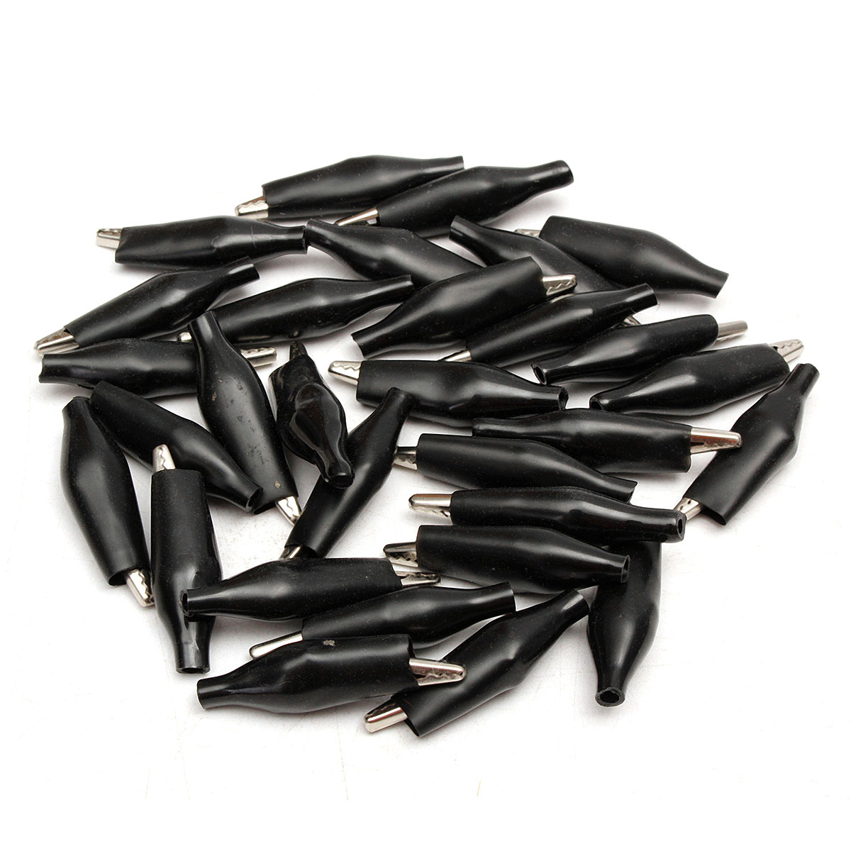 Metal Alligator Clip DIY Crocodile Electrical Clamp for Testing Probe Meter Black With Bamboo Stick Plastic Boot 30Pcs