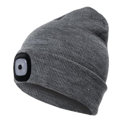 Al aire libre de ciclismo LED Luz de punto de invierno sombrero elástico boina gorra sombrero con iluminación: Grey