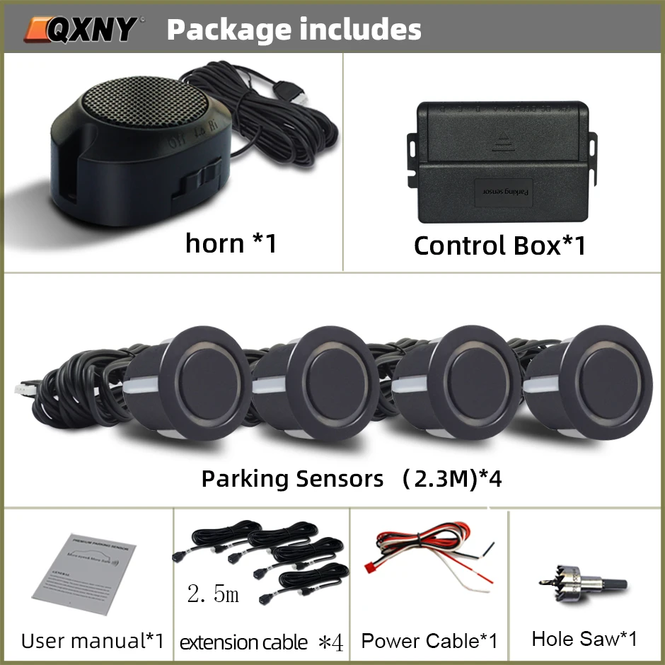 Front Parking Sensor Kit Auto Parktronic Vehicle Assistant System Buzzer Alarm Volume Can be Adjusted Universal: Yellow