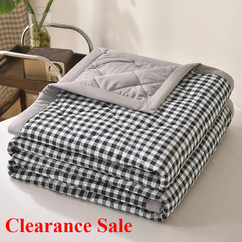 Striped checkered summer thin blanket skin friendly printed summer cool blanket air conditioning blanket thin core