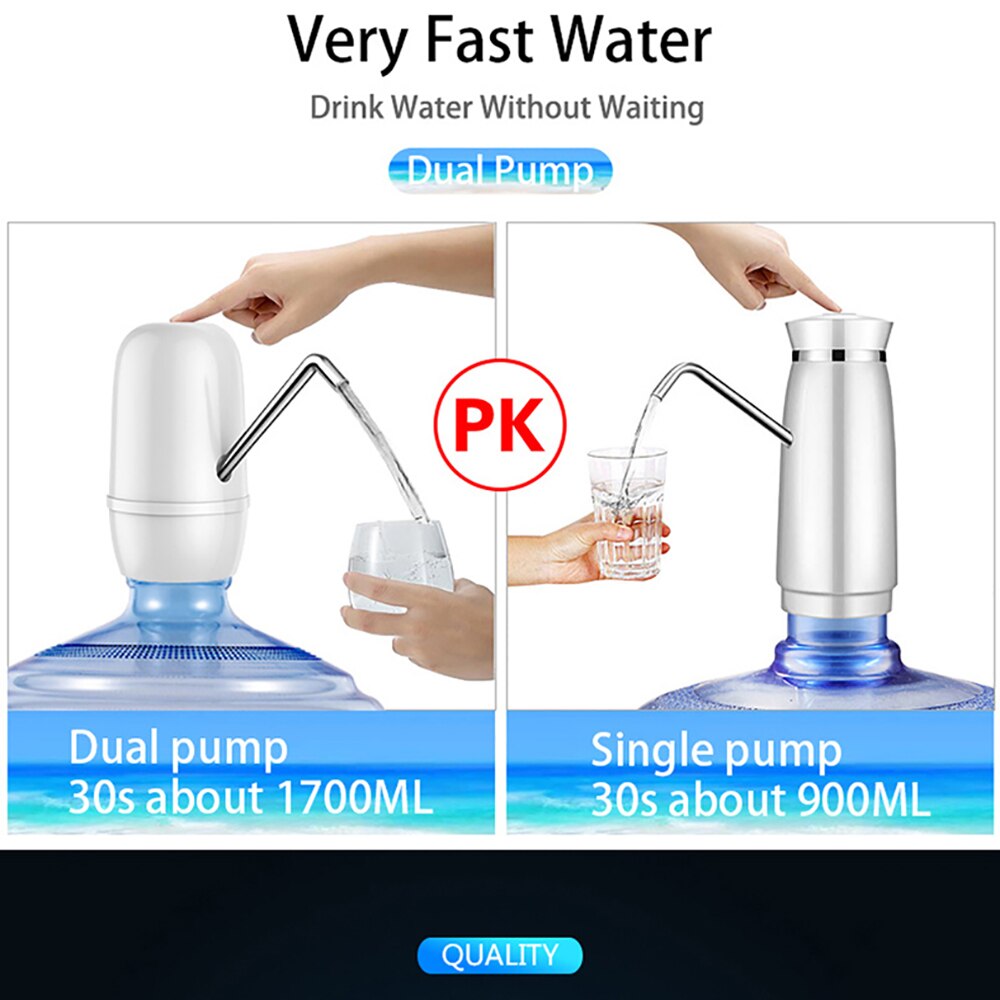 Mini Water Dispenser Stainless Steel Pipe Powerful Dual Pumps Rechargeable Automatic Electric Gallon Water Bottle Pump Dispenser
