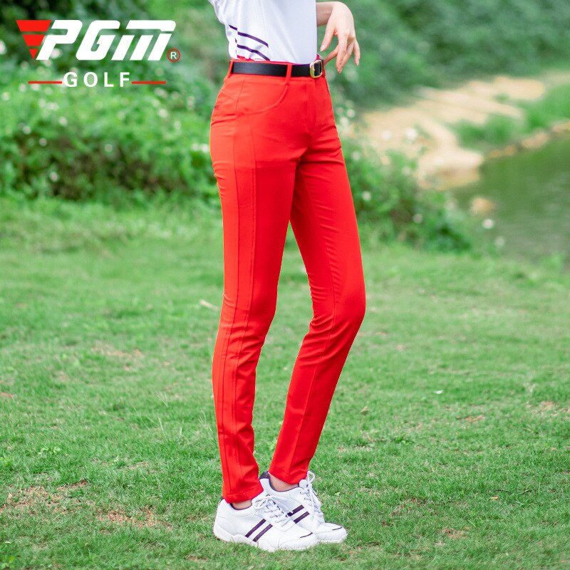 PGM Women Golf Pants Trousers Sportswear Female Slim Quick Dry Elastic Summer Leisure Pants Outdoor Sports Clothing Pants: Red / XS