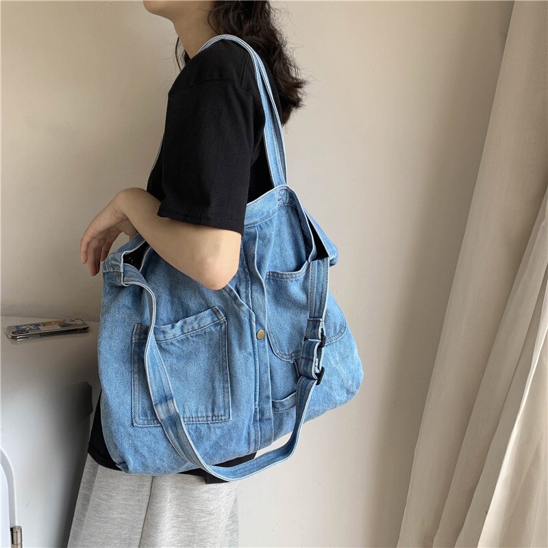 Denim Slouch Tas Voor Vrouwen Casual Jean Faric Boho Bag Lady Koreaanse Stijl Mode Handtas Vrouwelijke Zachte Leisure Top-handvat Tas