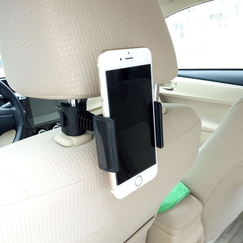 1Pc Universele Seat Hoofdsteun Bracket Stand Voor Mobiele Telefoon 360 ° Roterende Zwarte Kleur Auto Lui Beugel Autohouder achter