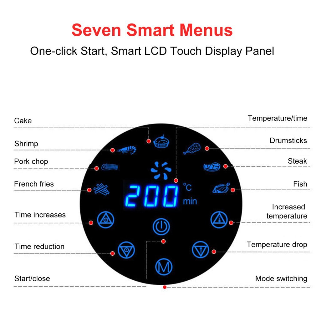 1300 W/2.6L Lucht Friteuse Grote Capaciteit Lucht Friteuse Huishoudelijke rookvrije Elektrische Koekenpan Smart Touch Screen frietjes Machine