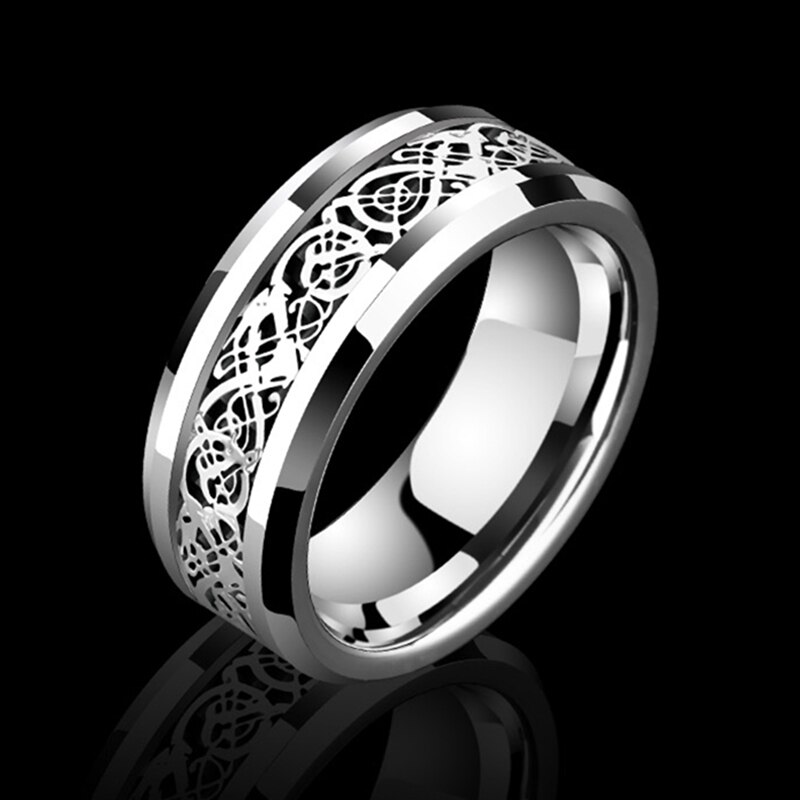 Fdlk 8Mm Hoge Gepolijst Roestvrij Staal Ring Met Draak Patroon Wedding Ring Voor Mannen Sieraden Ring Maat 6-13: 7