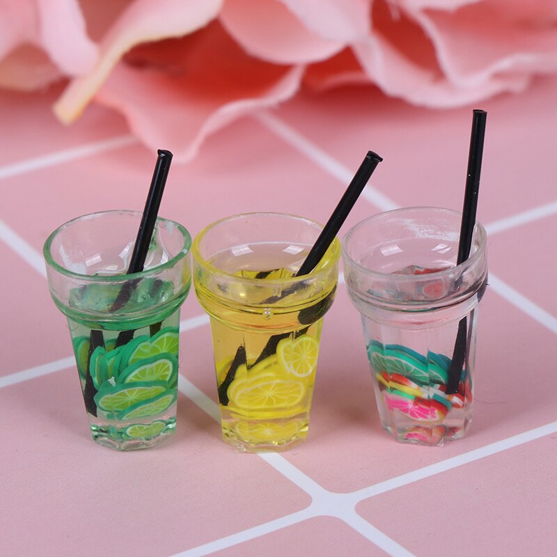 Mini 1/12 Dollhouse Miniature Food Resin Fruit Bottle Simulation Drinks Model Toys Fruit Drink Play Dollhouse Dolls Accessories