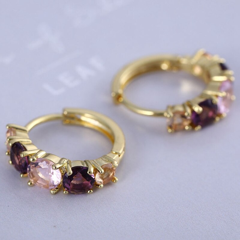 Romantische Paars Roze Oostenrijkse Kristal Hoepel Oorbellen Voor Vrouwen Zilver/Goud Kleur CZ Stone Sieraden Brincos Femme