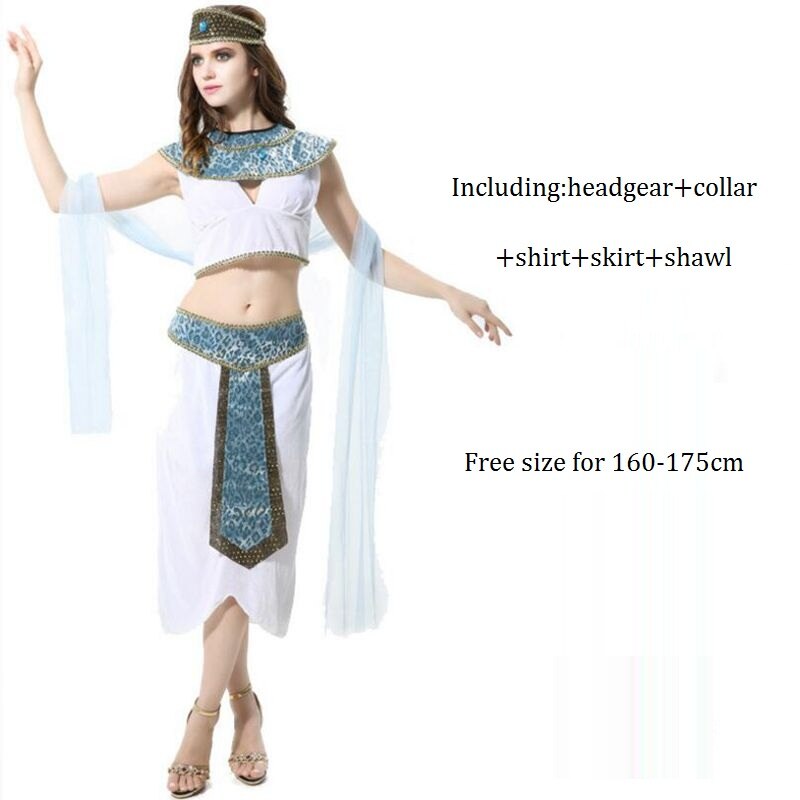 Stijl Egyptische Farao Rollenspel Uniform Koningin Lange Jurk Maskerade Carnaval Cleopatra Kostuum voor Party Show: Bruin