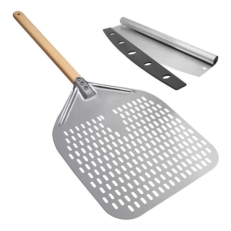 Perforated Pizza Peel, 12 Inch Anodized Aluminum Pizza Paddle with Detachable Handle Rectangular Pizza Turning Peel: Default Title