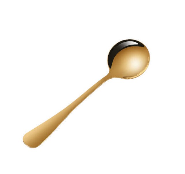 Stainless Steel Spoon Round Head Spoon Japanese Korean Coffee Spoon Household Cake Dessert Spoon: Golden