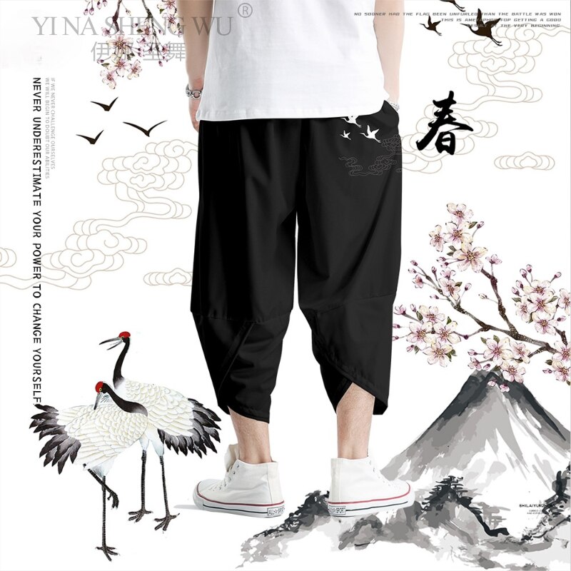 Nuovo stile giapponese Harajuku pantaloni da uomo Sakura samurai costume sciolto moda maschile tradizionale fioritura pantaloni pantaloni casuale anca-salto