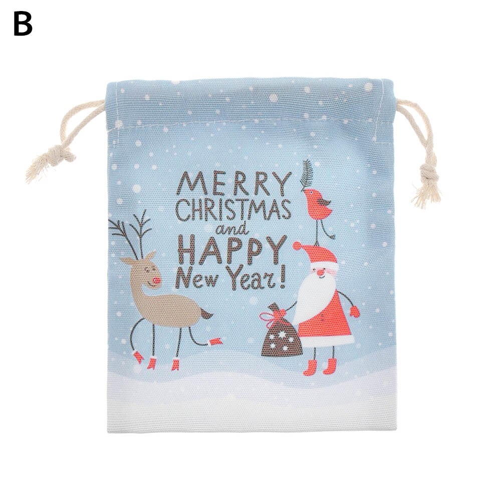 Kersttas met trekkoord voor kinderen, festivaldecoratie, kerstprint, canvas tassen, trekkoordzakje, snoepzak: B
