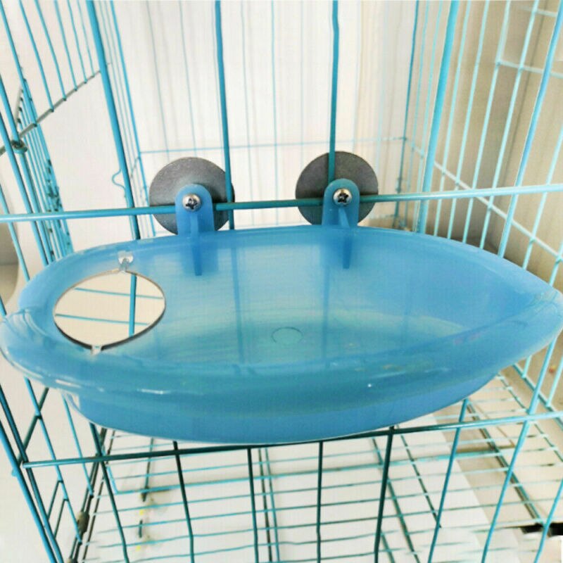 Bañera de plástico para pájaros mascotas con espejo bañera de loro pequeño fácil de instalar