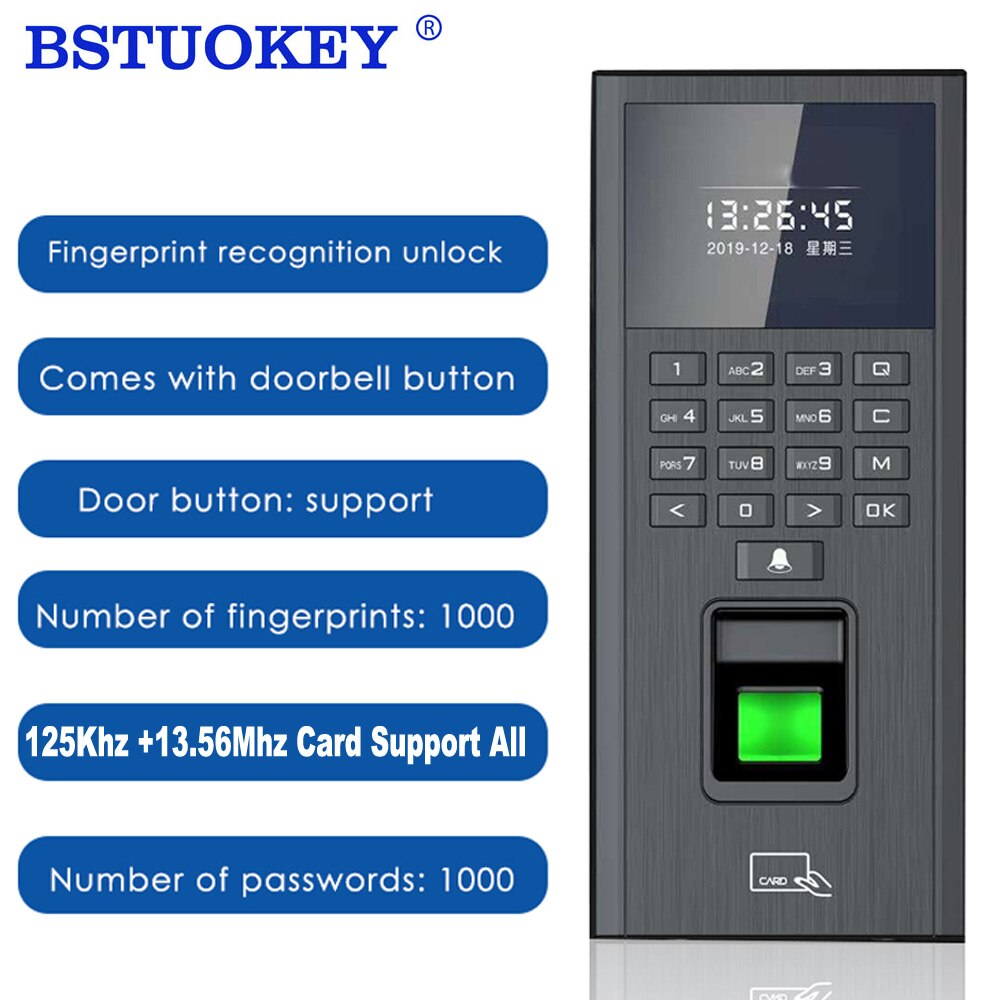 Biometric Fingerprint 125Khz+13.56Mhz RFID Access Control Keypad System Electronic USB Time Clock Recorder Attendance Machine