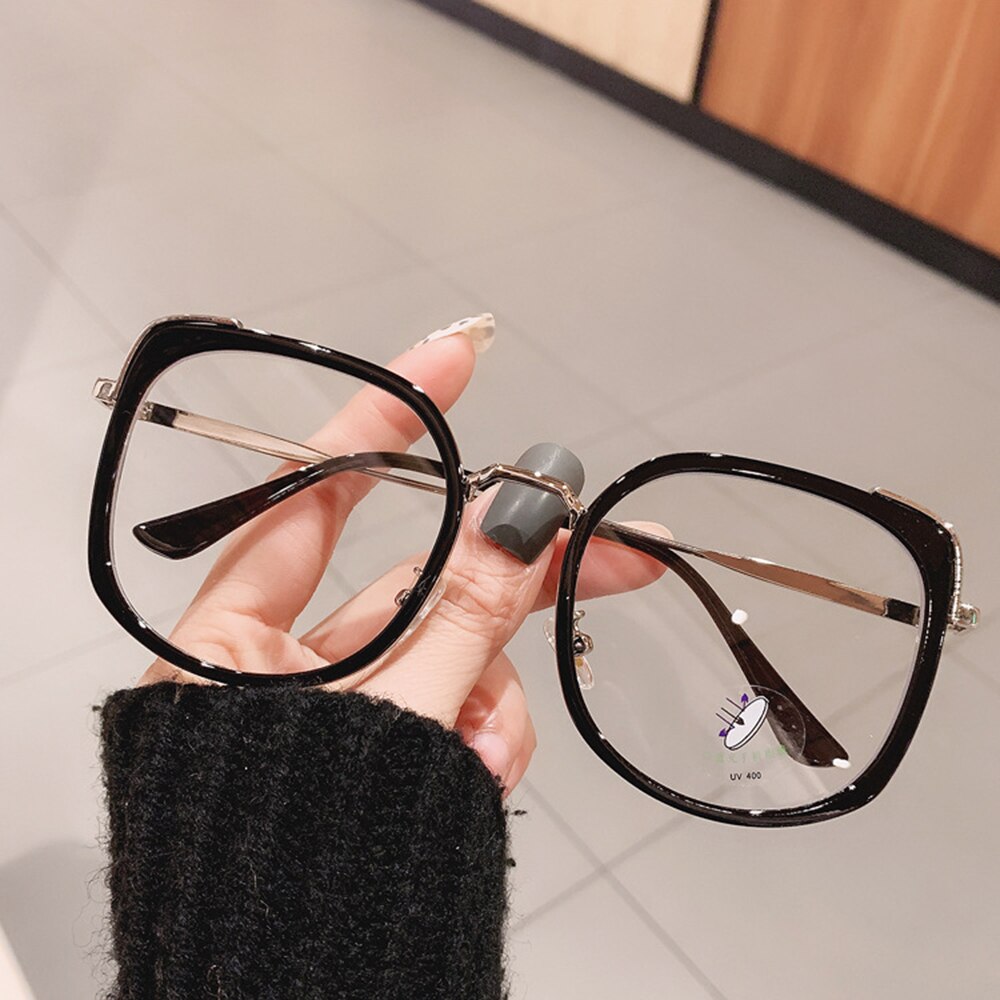 Glazen Kantoor Anti Blauw Licht Metalen Frame Eyewear Optische Glazen Grote Size Maan Mode Vierkante Brillen Oversized Bril