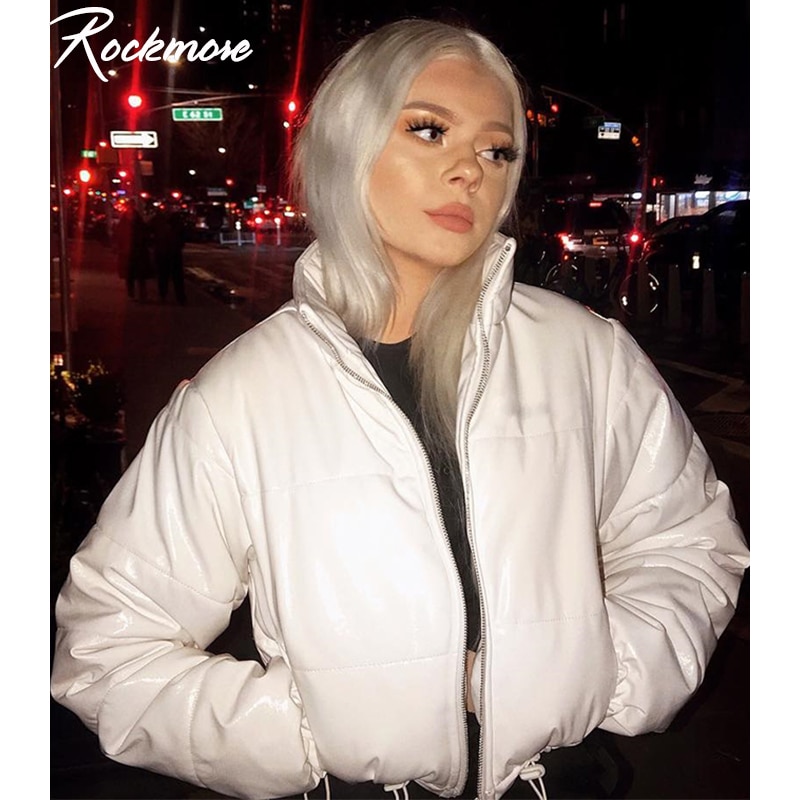 Rockmore-Parka de cuello alto con cremallera blanca para mujer, abrigos y chaquetas de invierno para mujer, tops gruesos, Parkas, ropa de calle, chaqueta con bolsillos