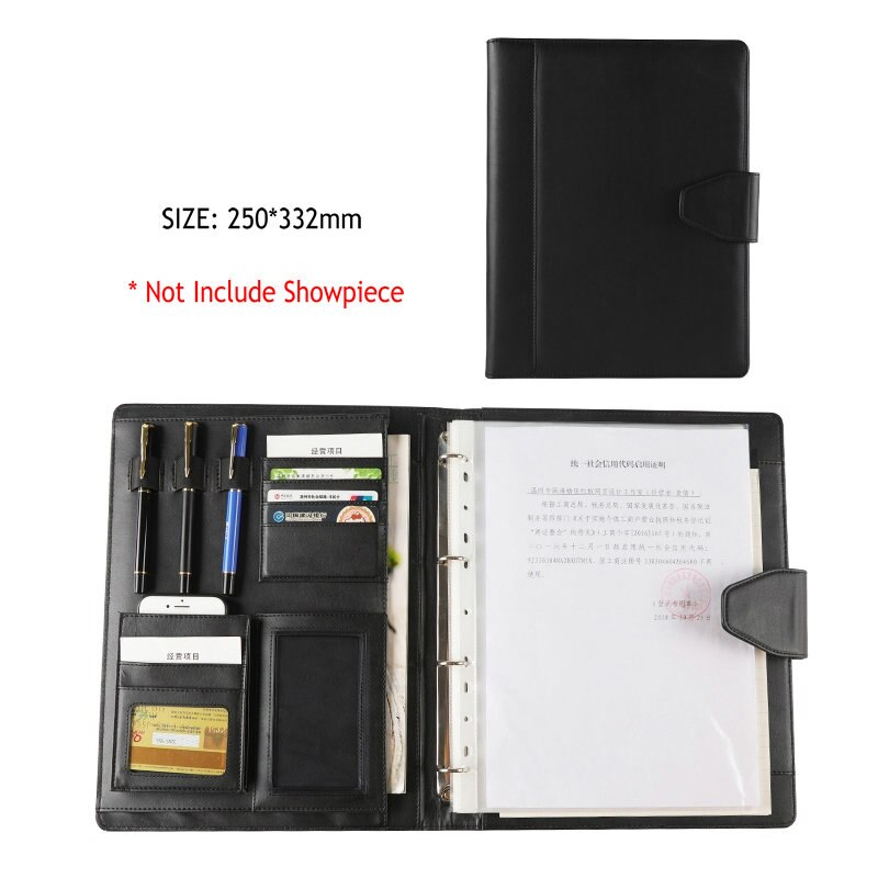 Business Portfolio Padfolio A4 Leather Organizer 4 Ring Binder Padfolio For A4 Documents: Black