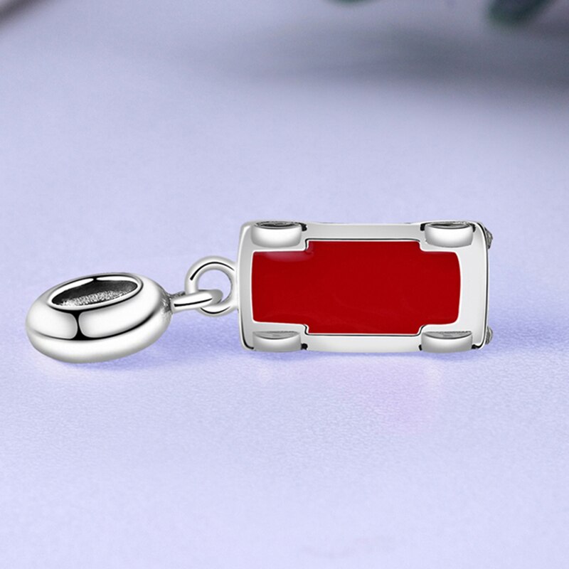 Colgante de plata 925 con forma de autobús para mujer, accesorio de color rojo esmaltado, rosa, CZ, brazalete, joyería